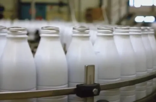 Visuel bouteilles de lait sur une chaîne d'embouteillage