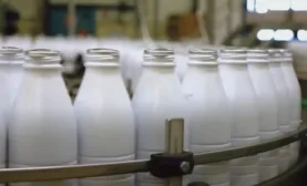 Visuel bouteilles de lait sur une chaîne d'embouteillage