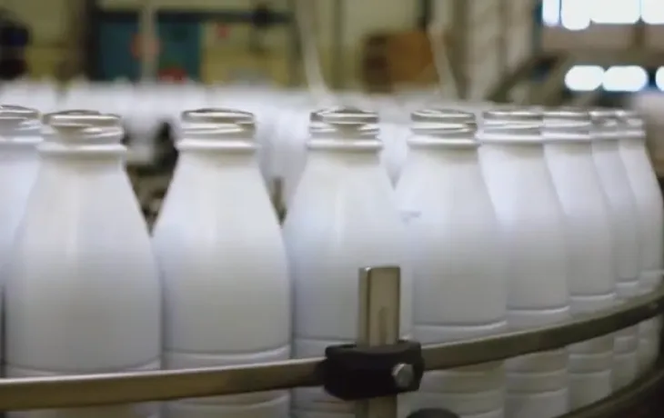 Visuel bouteilles de lait sur une chaîne d'embouteillage